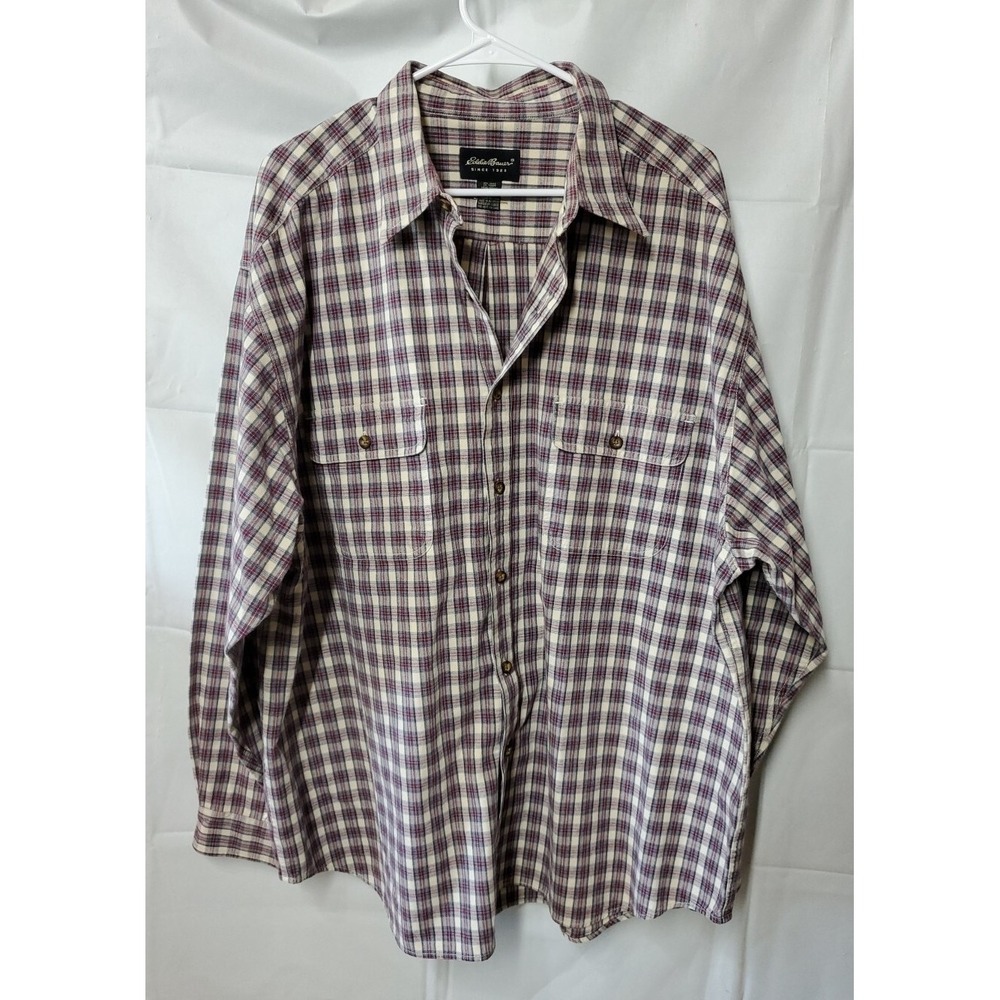 Eddie Bauer Shirt Mens 2XL  Plaid Long Sleeve Button Up‎ 100% Cotton